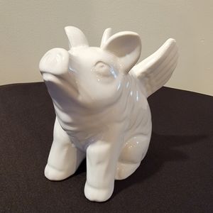 Urban Trends Sitting Winged‎ Pig Figurine White Ceramic 🐷